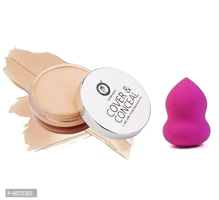 Colors Queen Cover  Conceal Cream Foundation || Light Weight + Full Coverage  || Water proof  Crease Proof || With Beauty Blender (Ivory) {Pack of 2}-thumb0