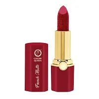 Colors Queen French Matte Waterproof Lipstick Enriched with Moisture, Single Stroke Application Non Sticky and Non Drying Creamy Matte Lipstick for Women (Hot Red, 3g)-thumb2