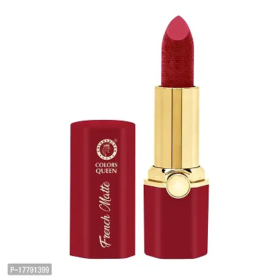 Colors Queen French Matte Waterproof Lipstick Enriched with Moisture, Single Stroke Application Non Sticky and Non Drying Creamy Matte Lipstick for Women (Hot Red, 3g)-thumb3