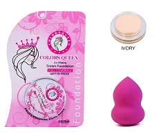 Colors Queen 2 in 1 Full Coverage Cream Foundation (Ivory) With Beauty Blender Pack of 2-thumb1