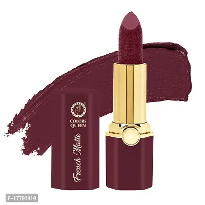 Colors Queen French Matte Waterproof Lipstick Enriched with Moisture, Single Stroke Application Non Sticky and Non Drying Creamy Matte Lipstick for Women (Bride Maroon, 3Gram)-thumb0