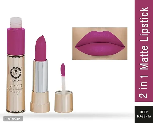 Colors Queen Long Lasting Matte Lipstick (Deep Magenta) With Lip Balm-thumb2