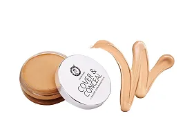 Colors Queen Cover  Conceal Cream Foundation || Light Weight + Full Coverage  || Water proof  Crease Proof || (Natural Shell) With Beauty Blender {Pack of 2}-thumb1