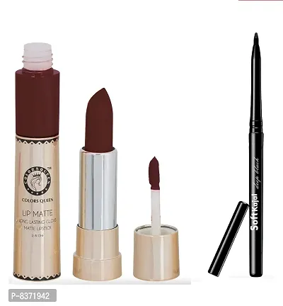 Colors Queen 2 in 1 Long Lasting Matte Lipstick (Coffee) With Soft Kajal