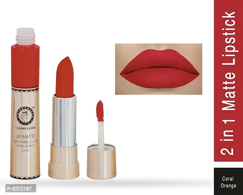 Colors Queen Long Lasting Matte Lipstick (Coral Orange) With Lip Balm-thumb2