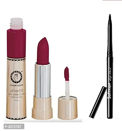 Colors Queen 2 in 1 Long Lasting Matte Lipstick (Bridal Maroon) With Soft Kajal