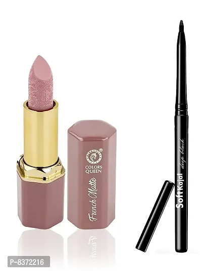 Colors Queen French Matte Lipstick (Peach Nude) With Soft Kajal