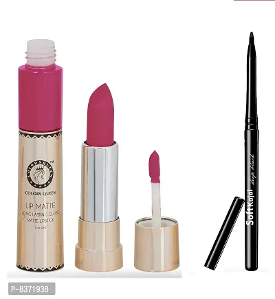 Colors Queen 2 in 1 Long Lasting Matte Lipstick (Crazy Pink) With Soft Kajal