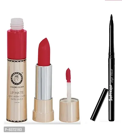 Colors Queen 2 in 1 Long Lasting Matte Lipstick (Rich Red) With Soft Kajal