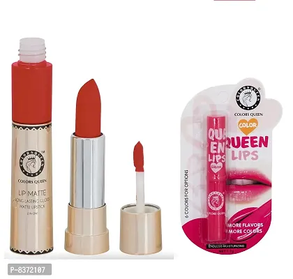 Colors Queen Long Lasting Matte Lipstick (Coral Orange) With Lip Balm-thumb0