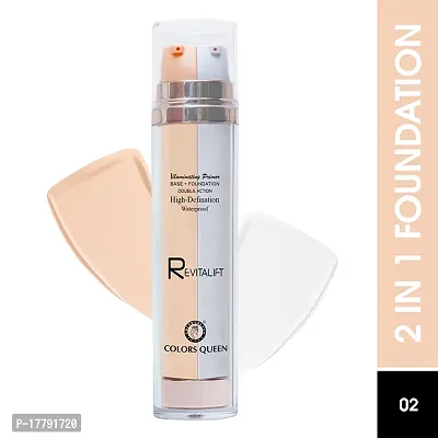 Colors Queen Revitalift Illuminating Primer base + foundation double action high-definition foundation for face make up 2 in 1 waterproof long lasting foundation suitable for all skin type defines skin tone (Fair)-thumb0