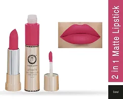 Colors Queen 2 in 1 Long Lasting Matte Lipstick (Collage Girl + Coral ) Pack of 2-thumb2