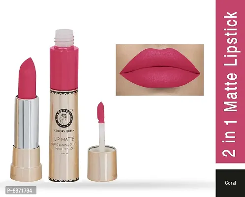 Colors Queen 2 in 1 Long Lasting Matte Lipstick (Collage Girl + Coral ) Pack of 2-thumb3