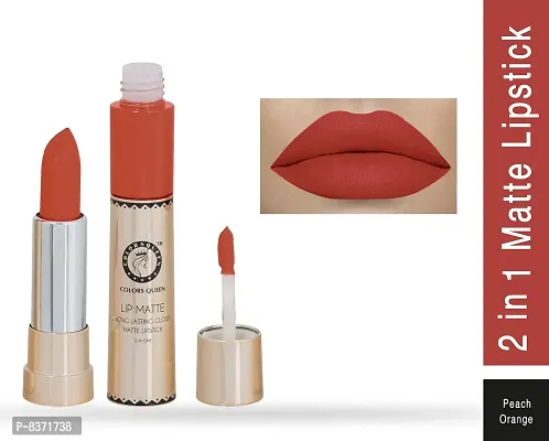 Colors Queen 2 in 1 Long Lasting Matte Lipstick (Peach Orange + Hot Magenta) Pack of 2-thumb2