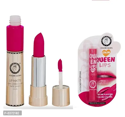 Colors Queen Long Lasting Matte Lipstick (Intense Pink) With Lip Balm