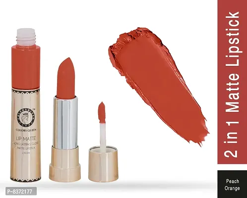 Colors Queen 2 in 1 Long Lasting Matte Lipstick (Peach Orange) With Soft Kajal-thumb2