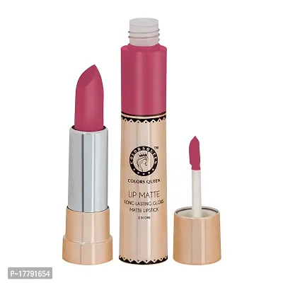 Colors Queen 2 in 1 Matte Lipstick Lip Matte Long Lasting Gloss, Waterproof, Non Transferable Collage Girl (8 Gram)-thumb3