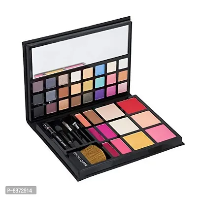 COLORS QUEEN Professional Face Flawless Eye Shadow, Blush, Lip-gloss and Bronze Highlighter with Brush Set and Leather Case