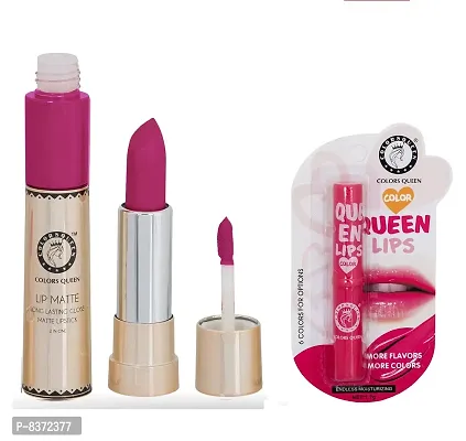 Colors Queen Long Lasting Matte Lipstick (Sharbati Pink) With Lip Balm-thumb2