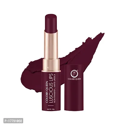 Colors Queen Luscious Lips - Non Transfer Creamy Matte Lipstick Highly Pigmented with Smooth Application Long Lasting Lipstick Waterproof Smudge Proof Lipstick for Women (Mild Wine - 3.5g)-thumb0