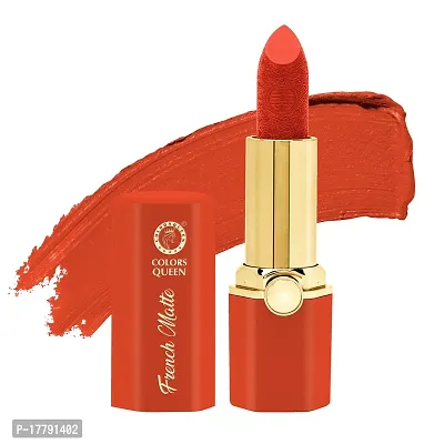 Colors Queen French Matte Waterproof Lipstick Enriched with Moisture, Single Stroke Application Non Sticky and Non Drying Creamy Matte Lipstick for Women (Orange, 3Gram)