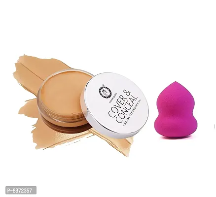 Colors Queen Cover  Conceal Cream Foundation || Light Weight + Full Coverage  || Water proof  Crease Proof || (Natural Shell) With Beauty Blender {Pack of 2}