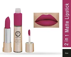 Colors Queen 2 in 1 Long Lasting Matte Lipstick (Glam Pink + Kiss Coffee) Pack of 2-thumb1