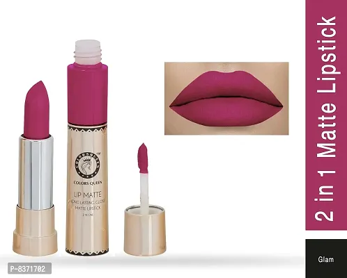 Colors Queen 2 in 1 Long Lasting Matte Lipstick (Glam Pink + Kiss Coffee) Pack of 2-thumb2