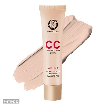 Colors Queen CC Healthy Glow Cream Foundation Real Base foundation that Gives Full Coverage Oil Free Waterproof Foundation Long Lasting uses South Korean soft cake powder (Porcelain)
