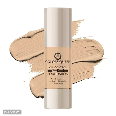 Colors Queen Oil Control Base Foundation Combination of Primer, Concealer and Moisturizer, Skin Brightening Liquid Foundation Water Resistant with Dewy Finish Foundation for Face Makeup (Natural, 30ml)-thumb0