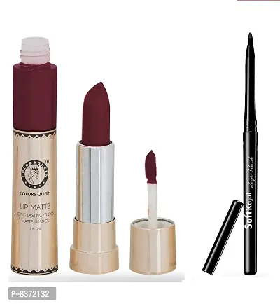 Colors Queen 2 in 1 Long Lasting Matte Lipstick (Maroon) With Soft Kajal-thumb0