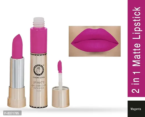 Colors Queen 2 in 1 Long Lasting Matte Lipstick (Sweet Sixteen + Magenta) Pack of 2-thumb3