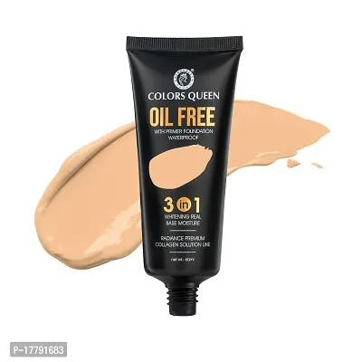 Colors Queen 3 in 1 Oil Free Foundation for Face Makeup Natural Matte Finish, Medium to Full Coverage Foundation with Primer Ultra Blendable and Long Lasting Foundation (Natural Almonds, 60ml)-thumb0