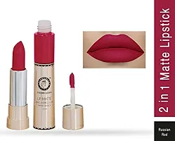 Colors Queen 2 in 1 Long Lasting Matte Lipstick (Fire Red + Russian Red) Pack of 2-thumb2