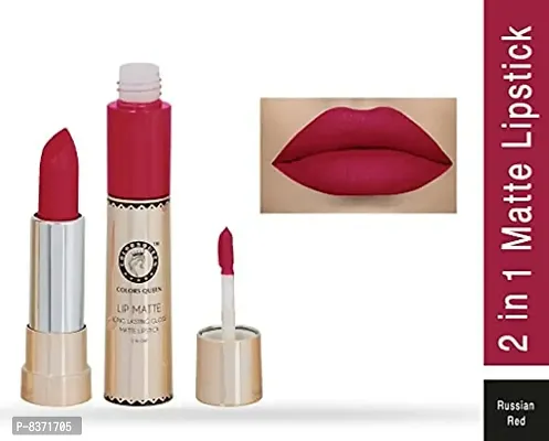 Colors Queen 2 in 1 Long Lasting Matte Lipstick (Fire Red + Russian Red) Pack of 2-thumb3