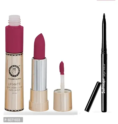 Colors Queen 2 in 1 Long Lasting Matte Lipstick (Pink My Way) With Soft Kajal-thumb0