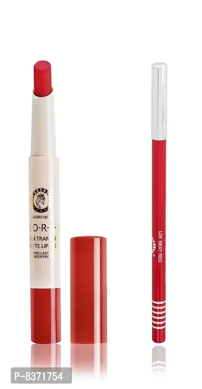 Colors Queen Non Transfer Matte Lipstick (Rich Red) With lip Pencil-thumb0