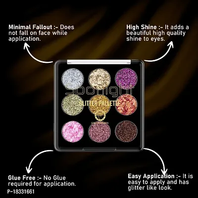 Classic Glitter Eyeshadow Palette, 9 Glitter Eyeshades| Shimmery Finish, Blendable Eyeshadow, Finely Pressed and Pigmented Glitter Shades-thumb5