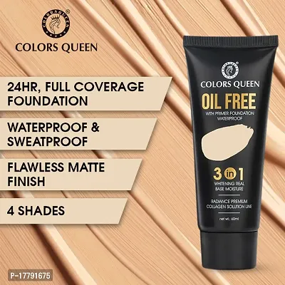 Colors Queen 3 in 1 Oil Free Foundation for Face Makeup Natural Matte Finish, Medium to Full Coverage Foundation with Primer Ultra Blendable and Long Lasting Foundation (01 Ivory, 60ml)-thumb5