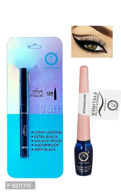 Colors Queen Smudge Proof Deep Black Soft Kajal With Shimmer Glitter Eyeliner (Sky Blue) Pack of 2-thumb4