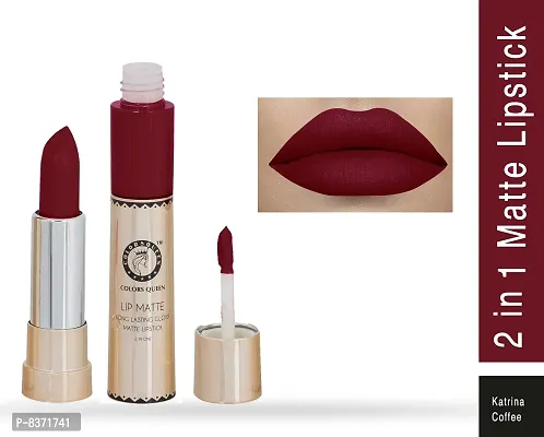 Colors Queen 2 in 1 Long Lasting Matte Lipstick (Karina Orange + Katrina Coffee) Pack of 2-thumb3