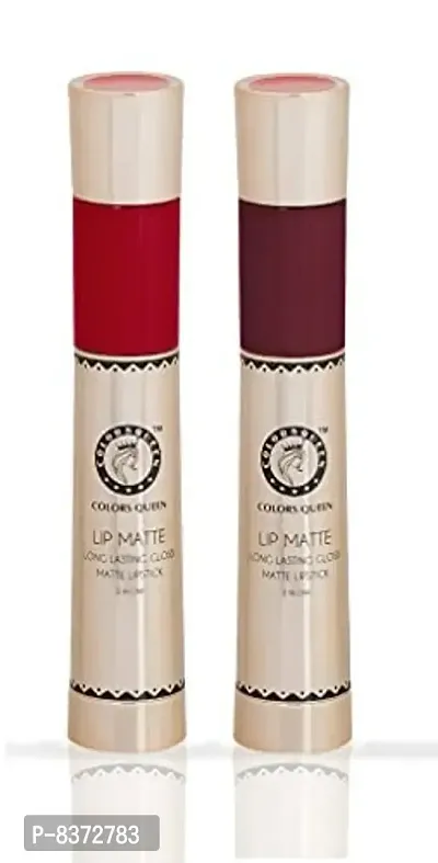 Colors Queen 2 in 1 Long Lasting Matte Lipstick (Hot Red + Maroon) Pack of 2