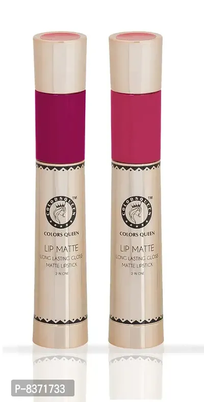 Colors Queen 2 in 1 Long Lasting Matte Lipstick (Indian Maroon + Rose Pink) Pack of 2-thumb0