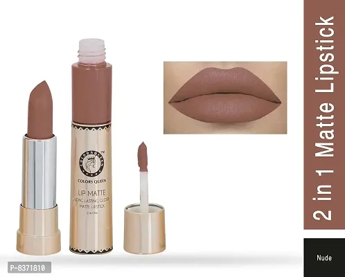 Colors Queen 2 in 1 Long Lasting Matte Lipstick (Nude + Wine) Pack of 2-thumb2