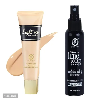 Colors Queen Light Me Water Proof Foundation (Beige) With Time Locker Long lasting Make Up Fixer pack Of 2-thumb0