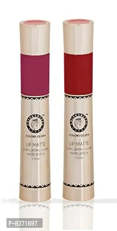 Colors Queen 2 in 1 Long Lasting Matte Lipstick (Pink My Way + Indian Red) Pack of 2