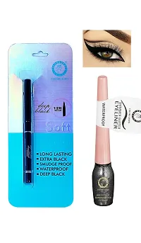 Colors Queen Smudge Proof Deep Black Soft Kajal With Shimmer Glitter Eyeliner (Grey) Pack of 2-thumb2