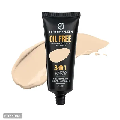 Colors Queen 3 in 1 Oil Free Foundation for Face Makeup Natural Matte Finish, Medium to Full Coverage Foundation with Primer Ultra Blendable and Long Lasting Foundation (01 Ivory, 60ml)-thumb0