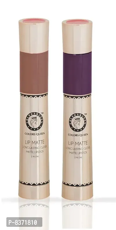 Colors Queen 2 in 1 Long Lasting Matte Lipstick (Nude + Wine) Pack of 2