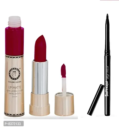 Colors Queen 2 in 1 Long Lasting Matte Lipstick (Bright Red) With Soft Kajal-thumb0